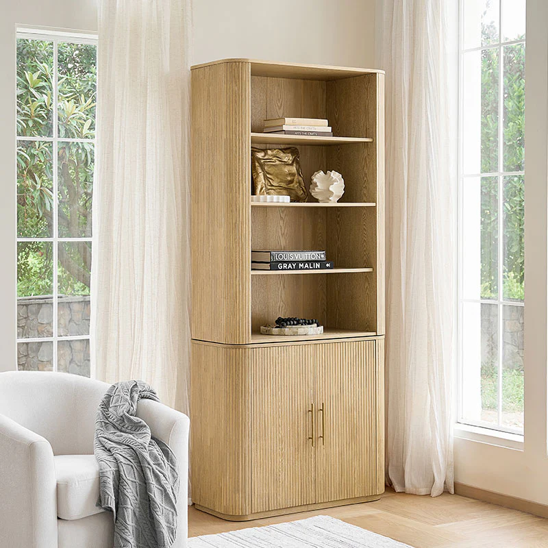 Silvia  Modern Fluted Wood Bookcase Cabinet