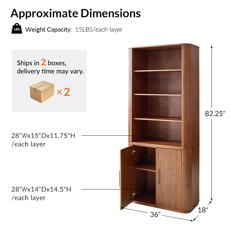 Silvia  Modern Fluted Wood Bookcase Cabinet - Image 13