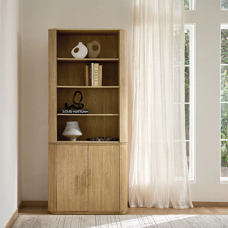 Silvia  Modern Fluted Wood Bookcase Cabinet - Image 2