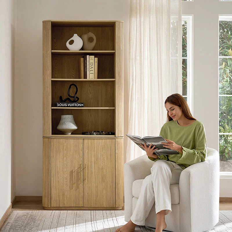 Silvia  Modern Fluted Wood Bookcase Cabinet - Image 3