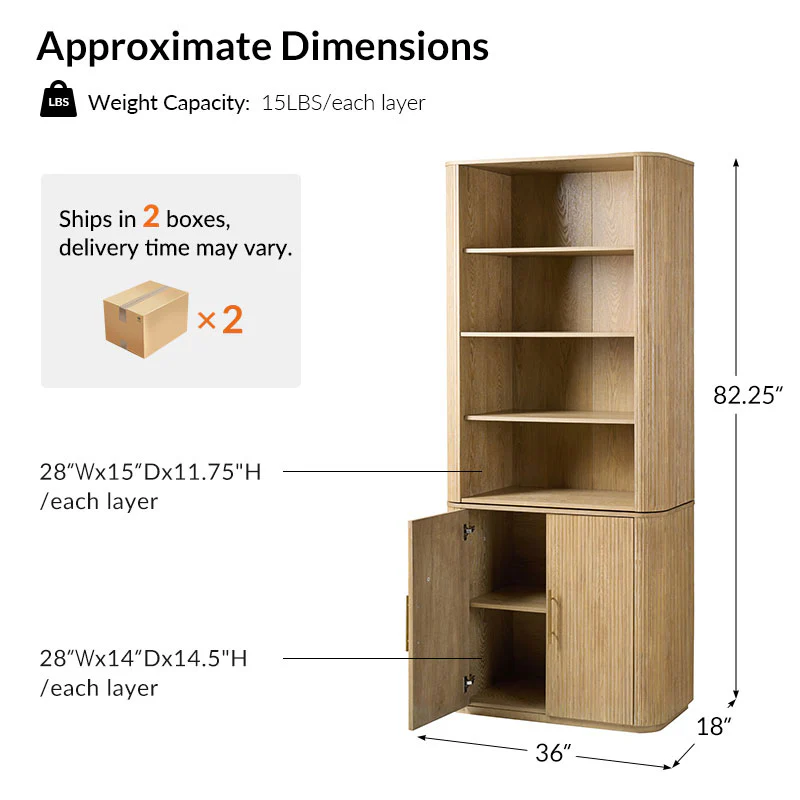 Silvia  Modern Fluted Wood Bookcase Cabinet - Image 4