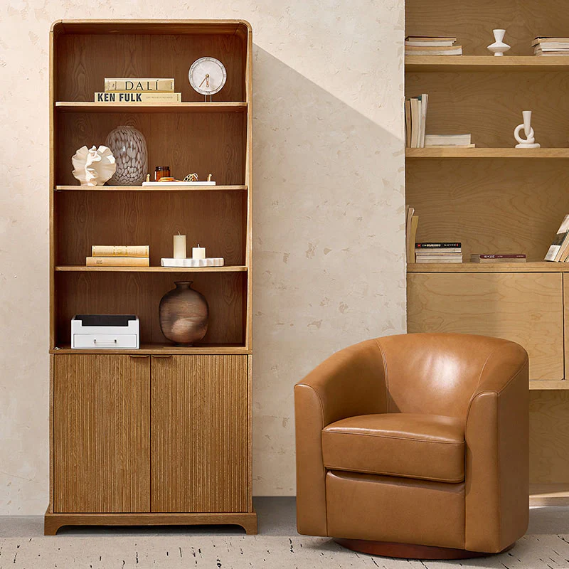 Silvia Modern Wood Veneer Bookcase with LED Lighting & Gold Accents - Image 10