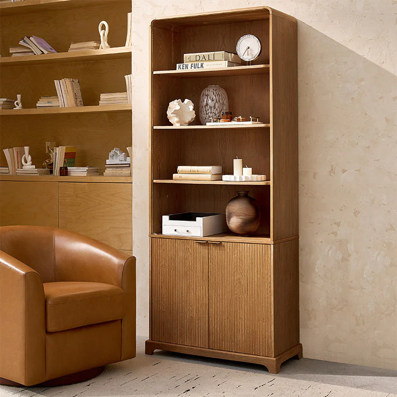 Silvia Modern Wood Veneer Bookcase with LED Lighting & Gold Accents - Image 11