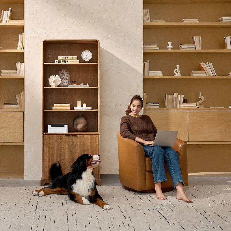 Silvia Modern Wood Veneer Bookcase with LED Lighting & Gold Accents - Image 12