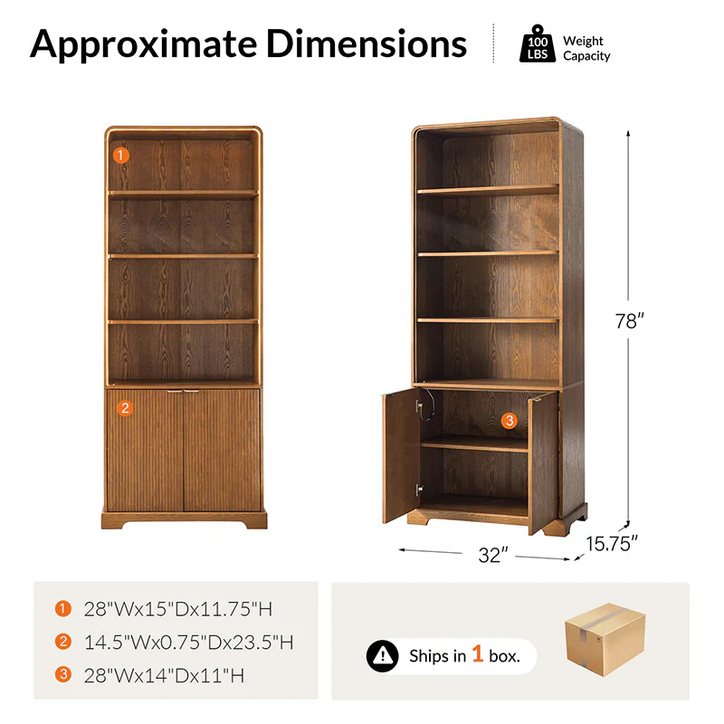 Silvia Modern Wood Veneer Bookcase with LED Lighting & Gold Accents - Image 13