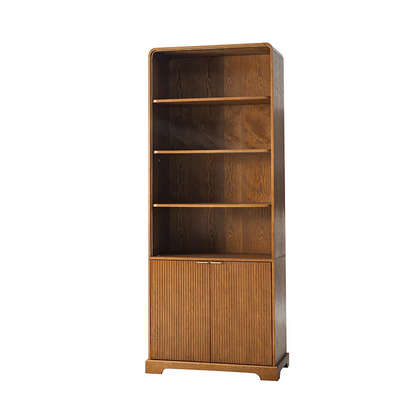 Silvia Modern Wood Veneer Bookcase with LED Lighting & Gold Accents - Image 14