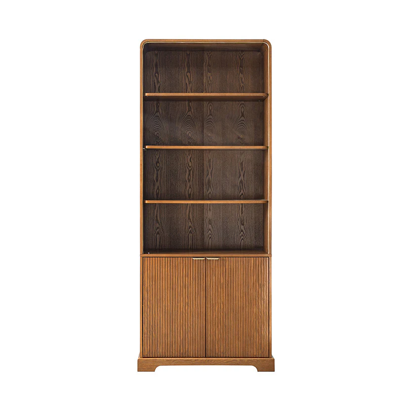 Silvia Modern Wood Veneer Bookcase with LED Lighting & Gold Accents - Image 15