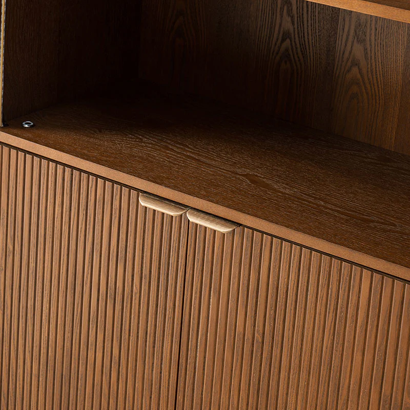 Silvia Modern Wood Veneer Bookcase with LED Lighting & Gold Accents - Image 16