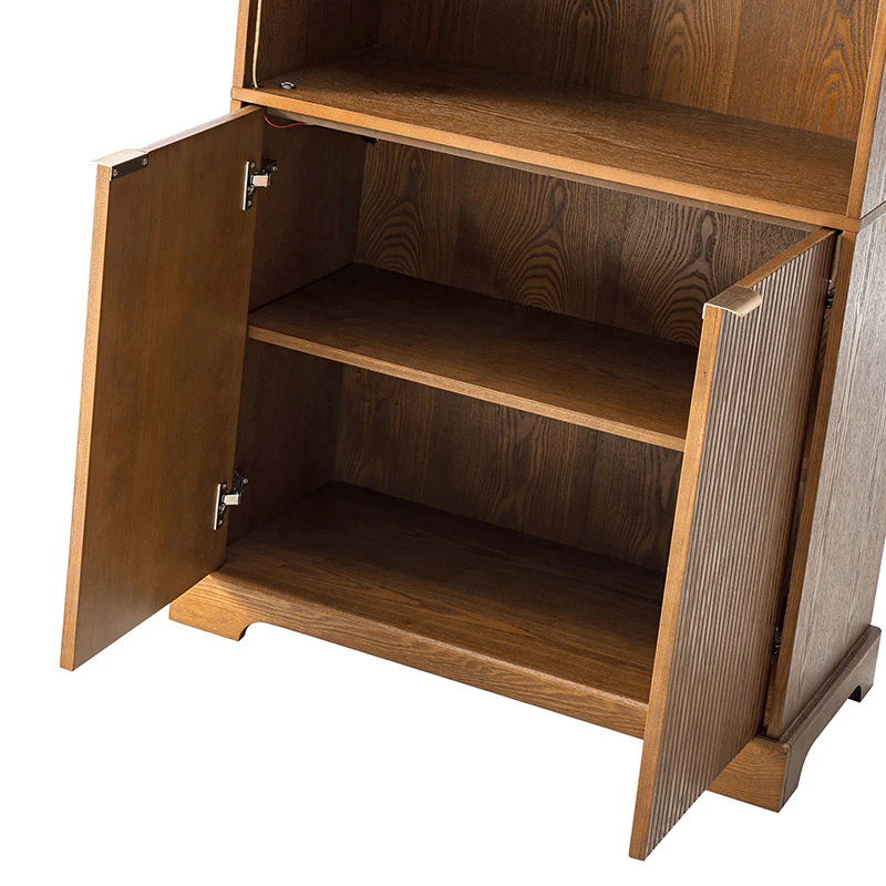 Silvia Modern Wood Veneer Bookcase with LED Lighting & Gold Accents - Image 18