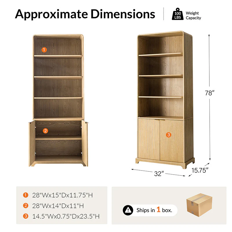 Silvia Modern Wood Veneer Bookcase with LED Lighting & Gold Accents - Image 4