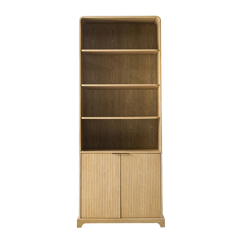 Silvia Modern Wood Veneer Bookcase with LED Lighting & Gold Accents - Image 5