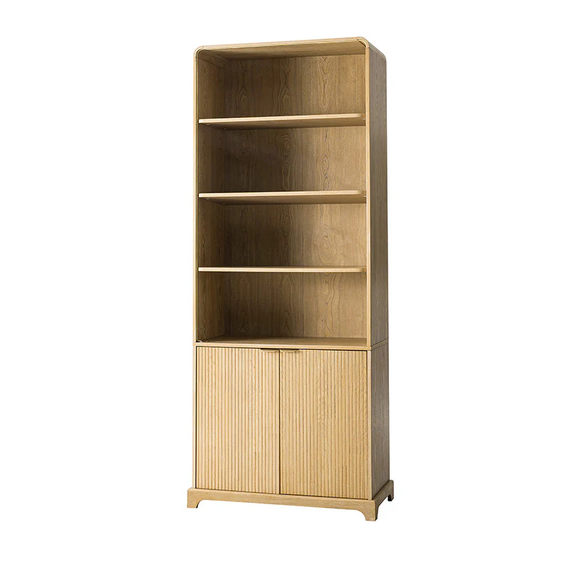 Silvia Modern Wood Veneer Bookcase with LED Lighting & Gold Accents - Image 6