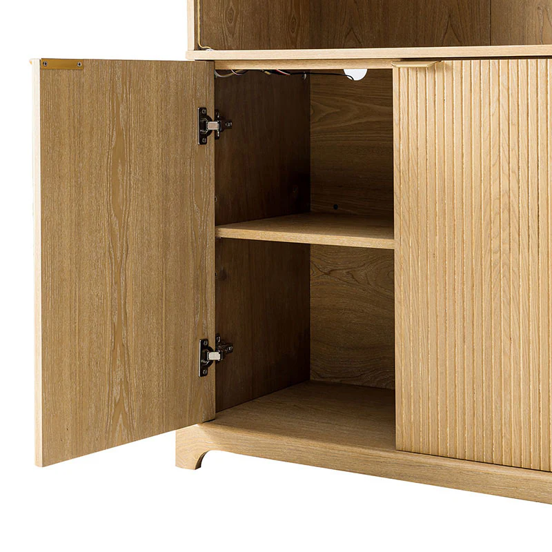 Silvia Modern Wood Veneer Bookcase with LED Lighting & Gold Accents - Image 9