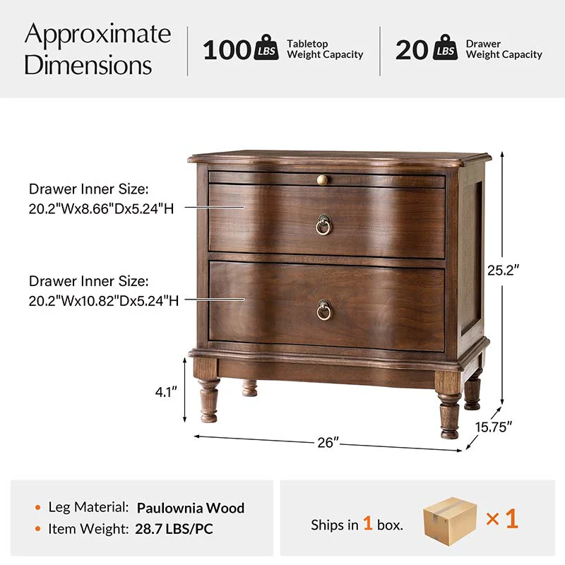 Solid Wood 2 Drawer End Table with Charging Ports & Pull-Out Shelf(Optional Types) - Image 17