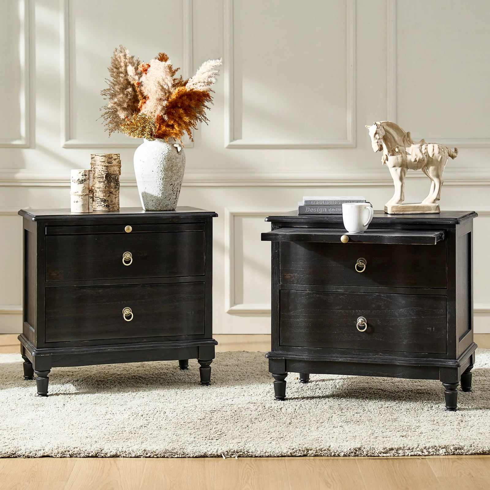 Solid Wood 2 Drawer End Table with Charging Ports & Pull-Out Shelf(Optional Types) - Image 22