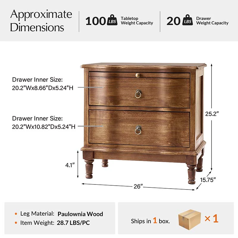 Solid Wood 2 Drawer End Table with Charging Ports & Pull-Out Shelf(Optional Types) - Image 3