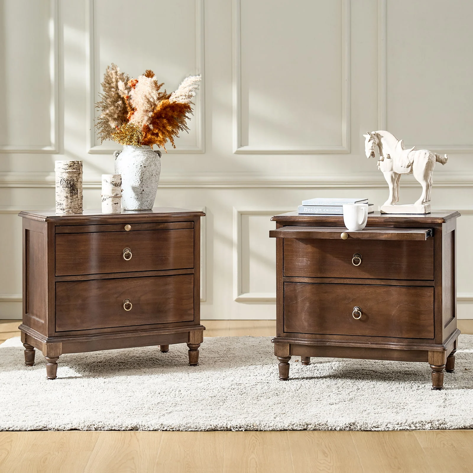 Solid Wood 2 Drawer End Table with Charging Ports & Pull-Out Shelf(Optional Types) - Image 32
