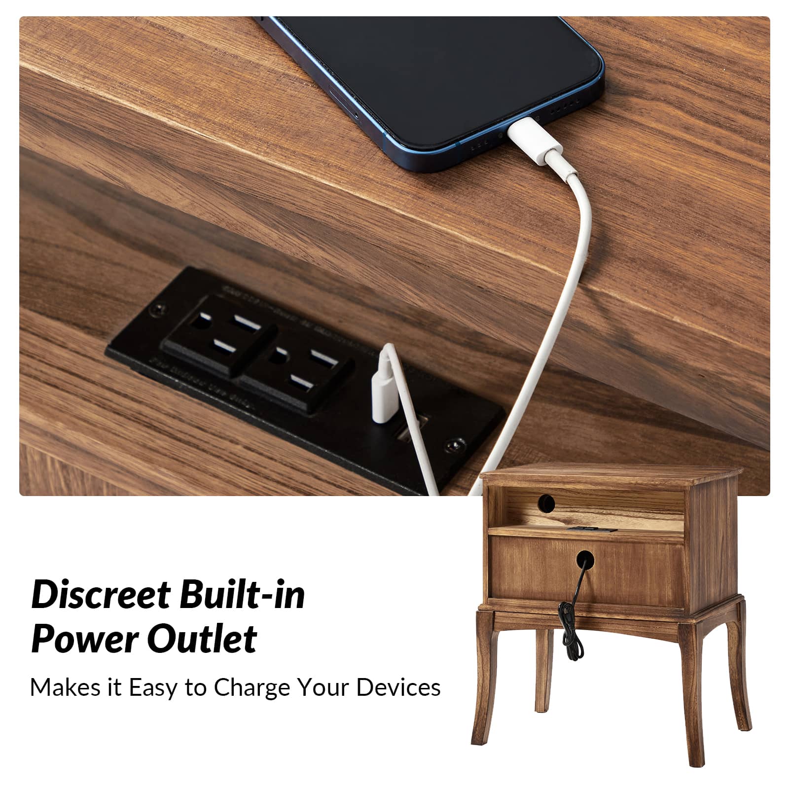Dominique 28" Tall Solid Wood End Table with Hidden Outlet - Image 37