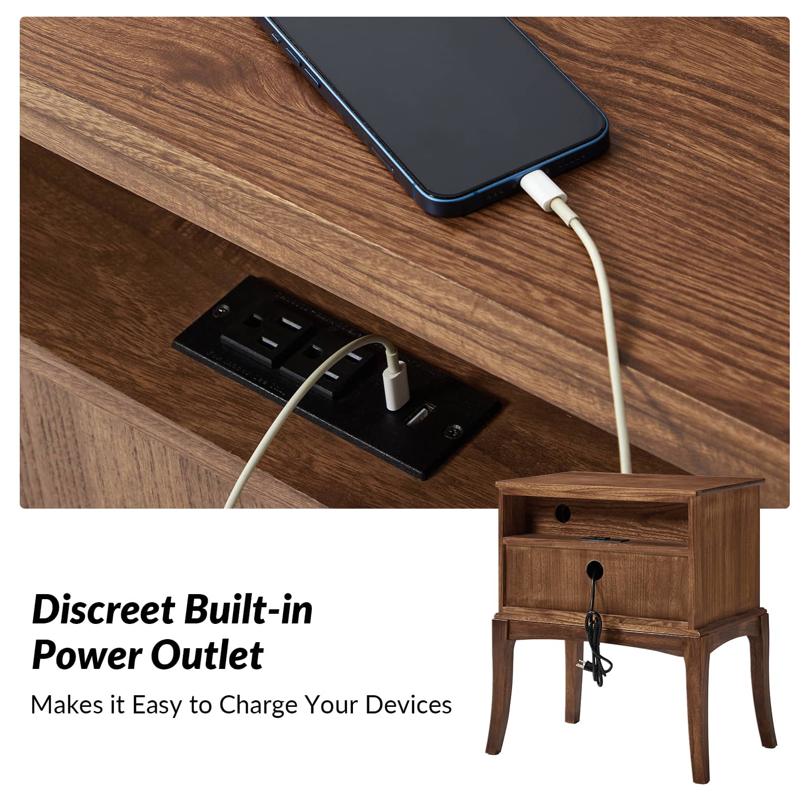 Dominique 28" Tall Solid Wood End Table with Hidden Outlet - Image 43