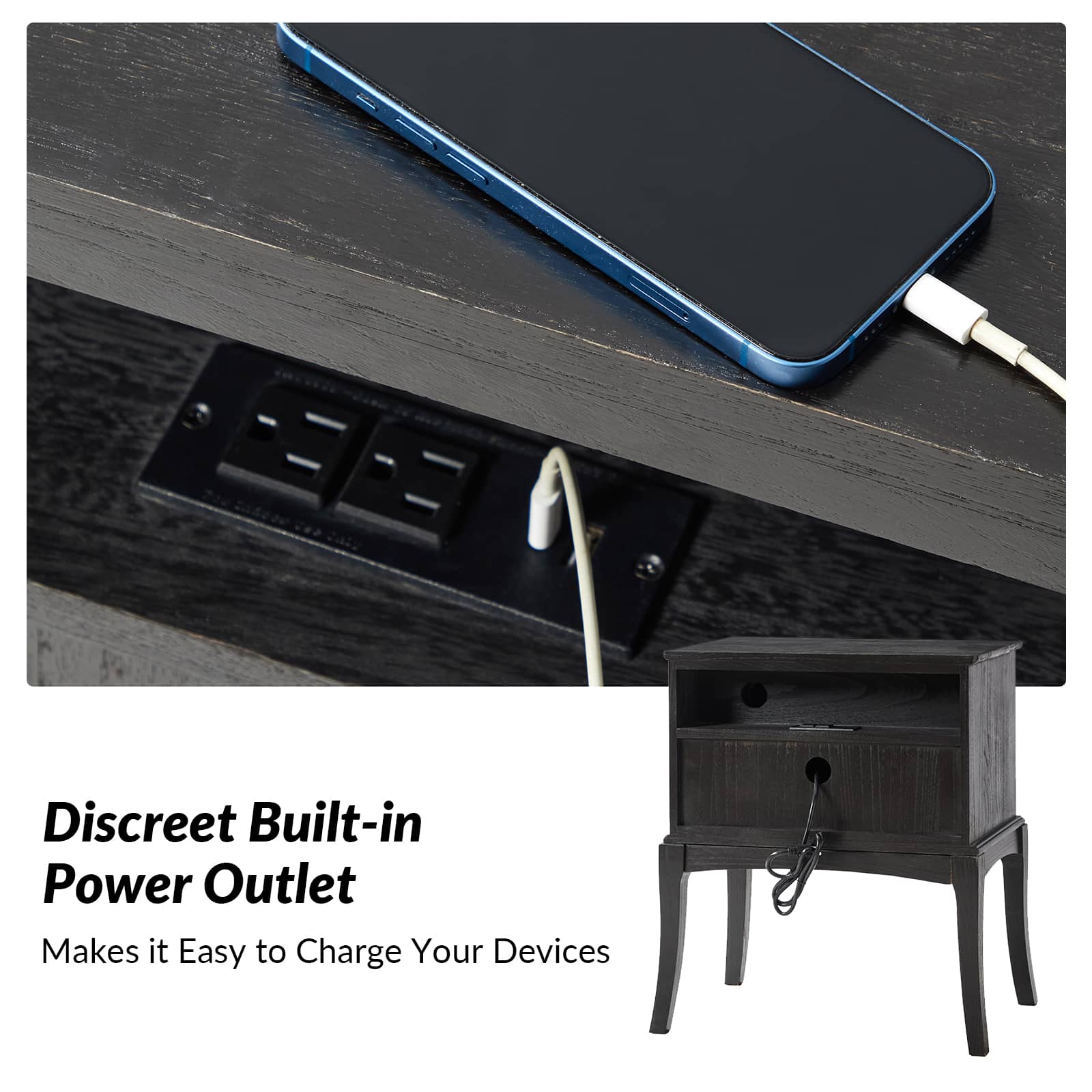 Dominique 28" Tall Solid Wood End Table with Hidden Outlet - Image 49