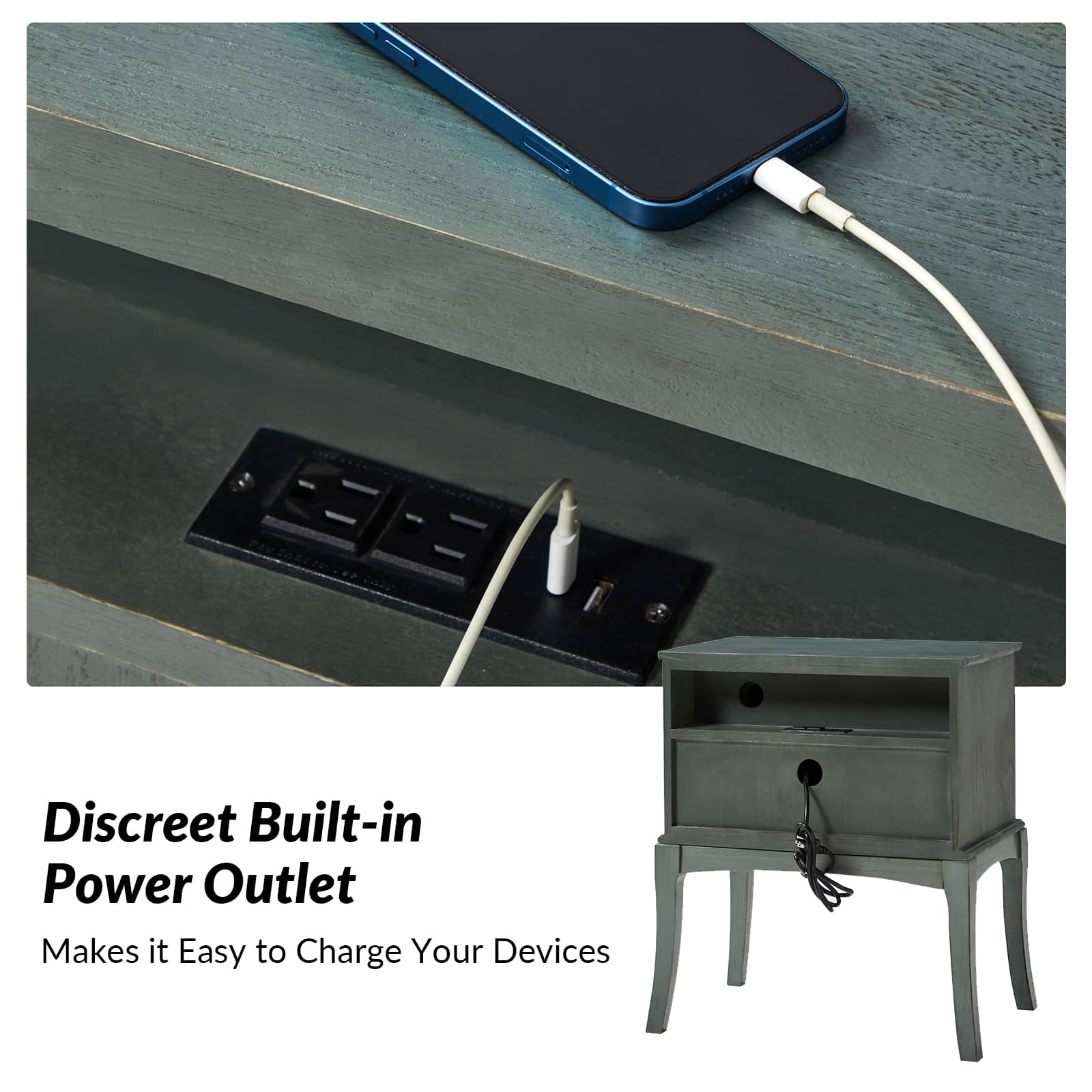 Dominique 28" Tall Solid Wood End Table with Hidden Outlet - Image 55