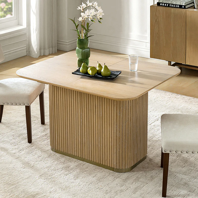 Sonia Modern Extendable Dining Table with Hidden Leaf & Grille Metal Base - Image 10