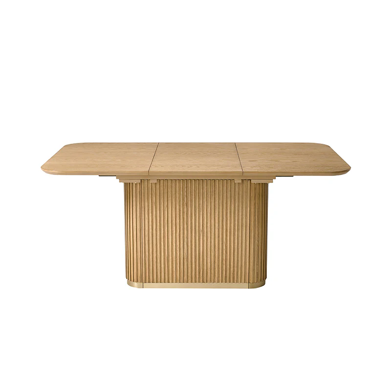 Sonia Modern Extendable Dining Table with Hidden Leaf & Grille Metal Base - Image 4