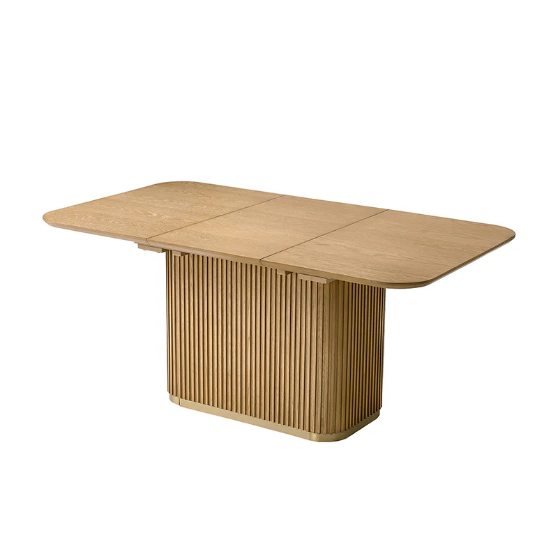 Sonia Modern Extendable Dining Table with Hidden Leaf & Grille Metal Base - Image 5