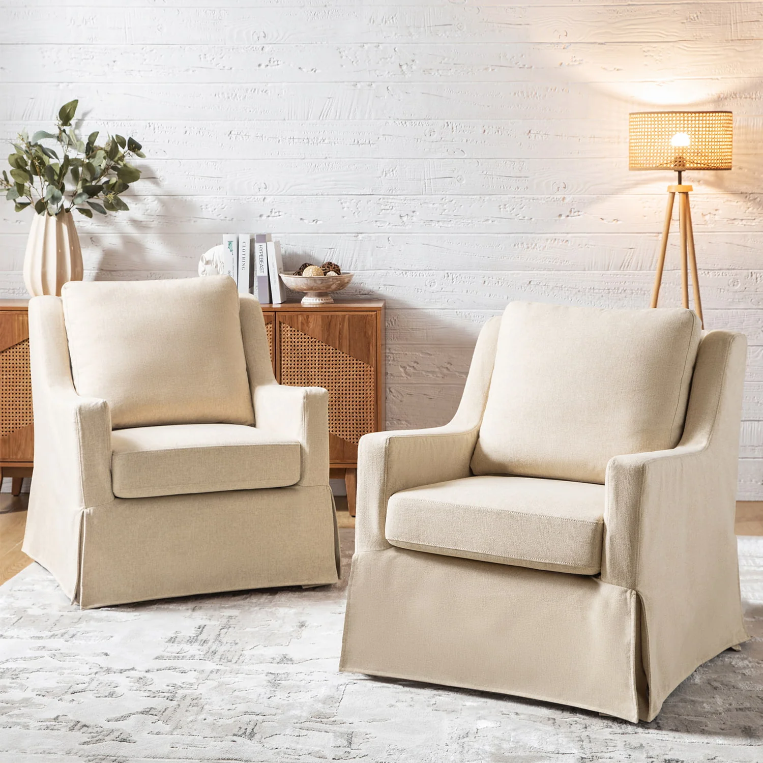 Stanley Glider Slipcovered Swivel Chair with Slope Arm(Optional Types) - Image 57