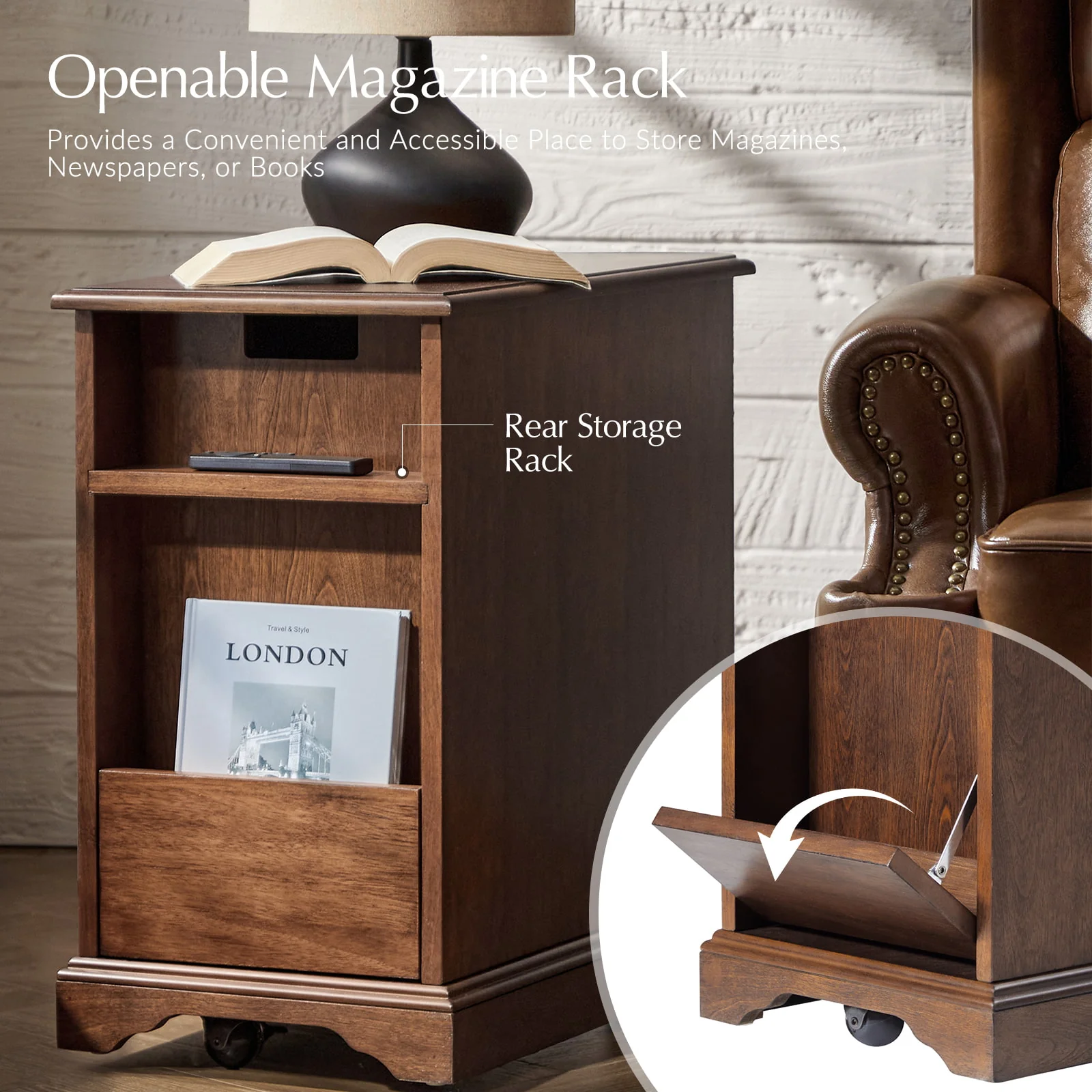 Roque Storage End Table with Hooded Wheels & Built-In Outlets(Optional Types) - Image 24