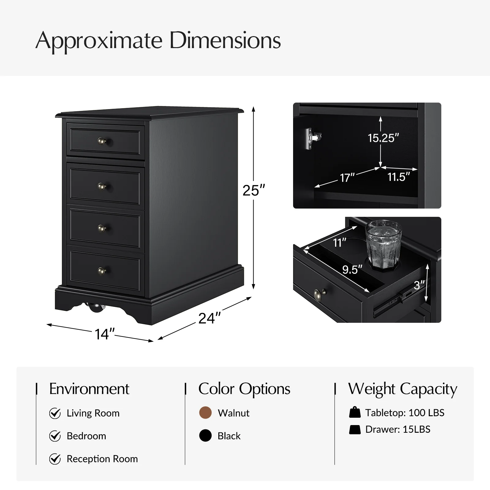 Roque Storage End Table with Hooded Wheels & Built-In Outlets(Optional Types) - Image 28