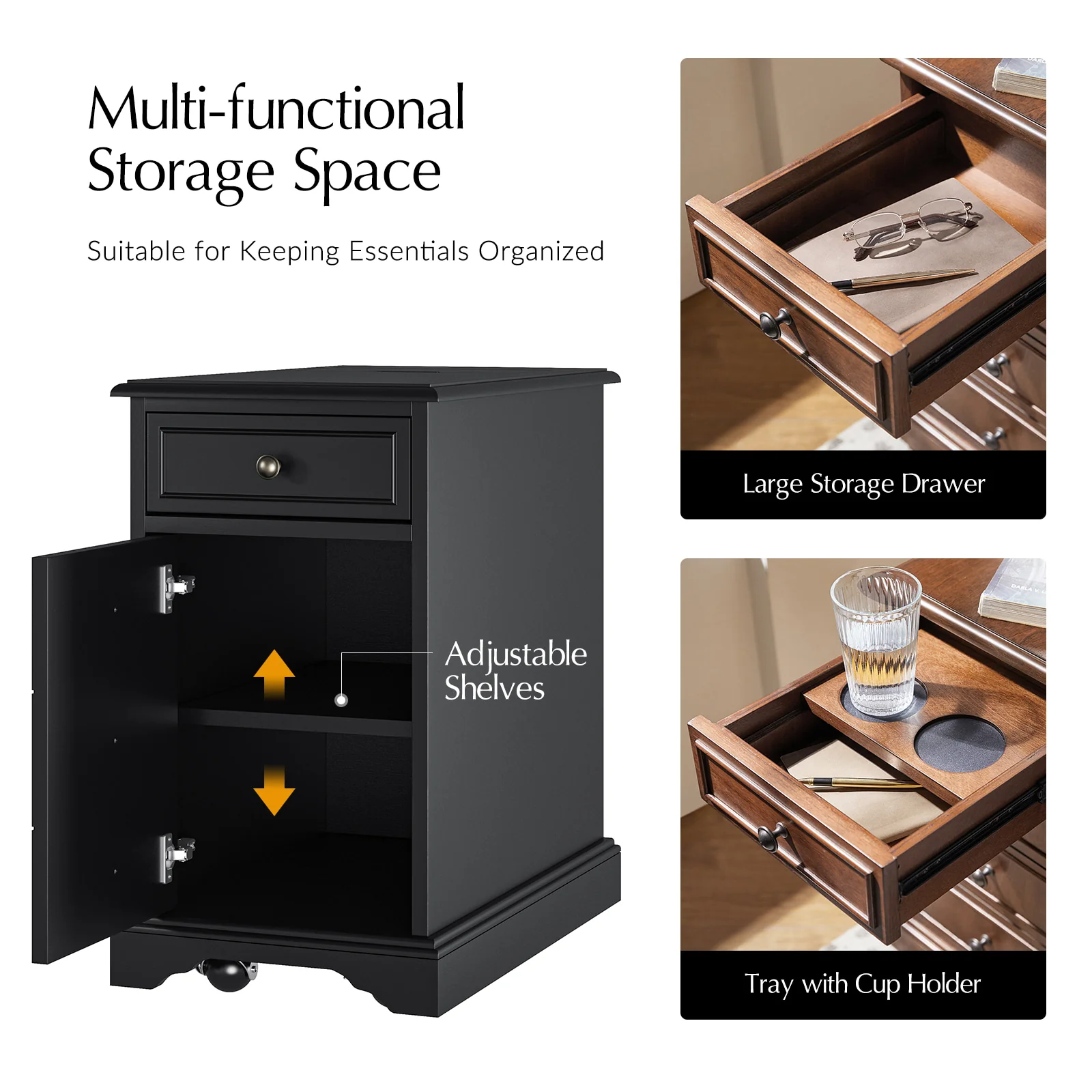 Roque Storage End Table with Hooded Wheels & Built-In Outlets(Optional Types) - Image 30