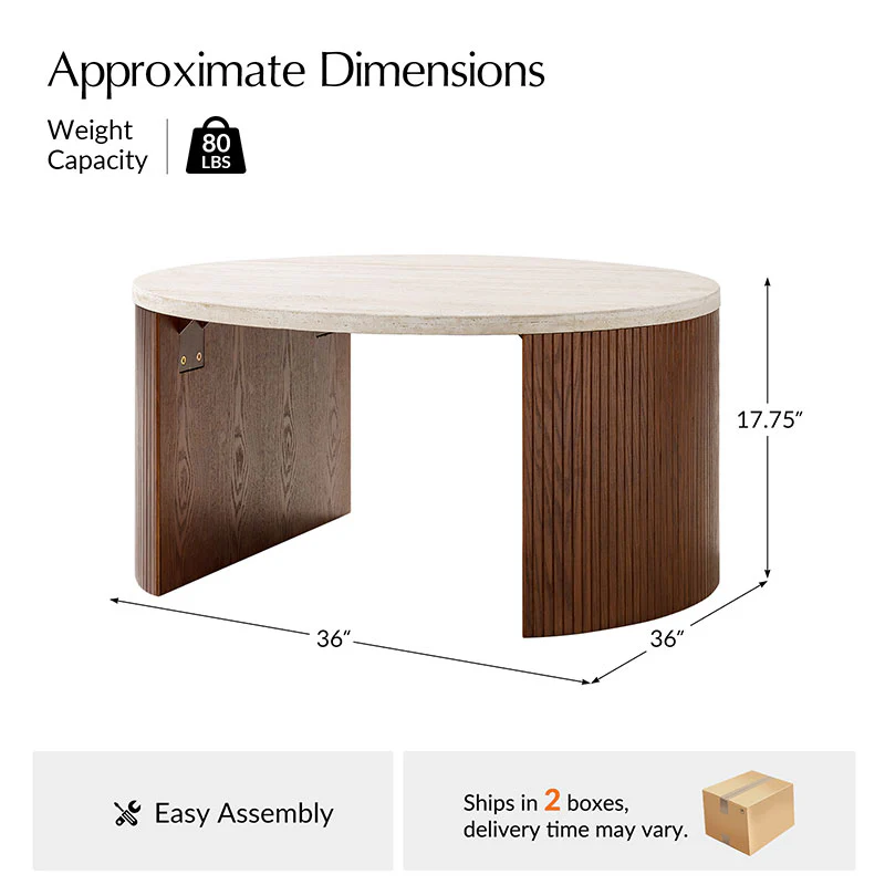 Telmo Modern Travertine Coffee Table with Fluted Wood Legs - Image 12