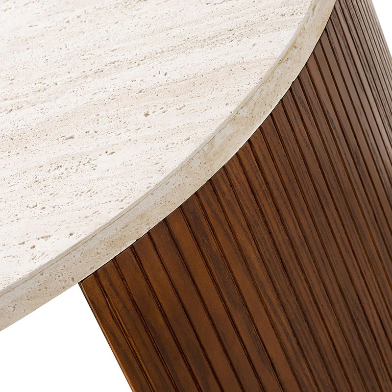 Telmo Modern Travertine Coffee Table with Fluted Wood Legs - Image 16