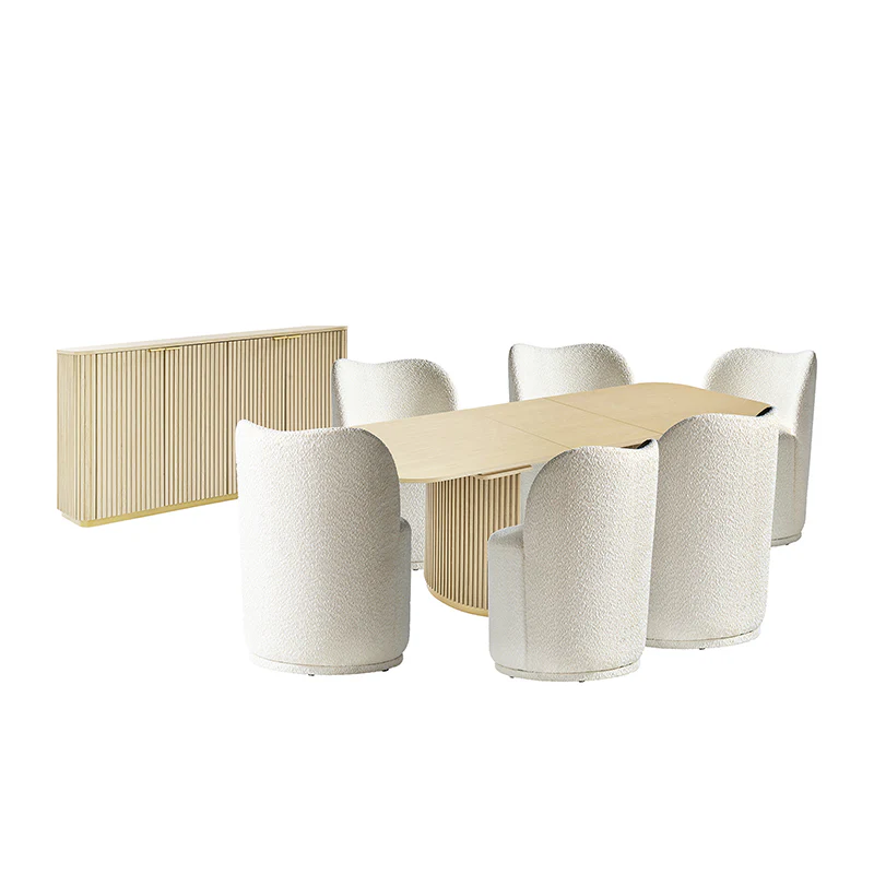 Tomas 8-Piece Modern Extendable Dining Set with Storage Buffet & Swivel Chairs - Image 5