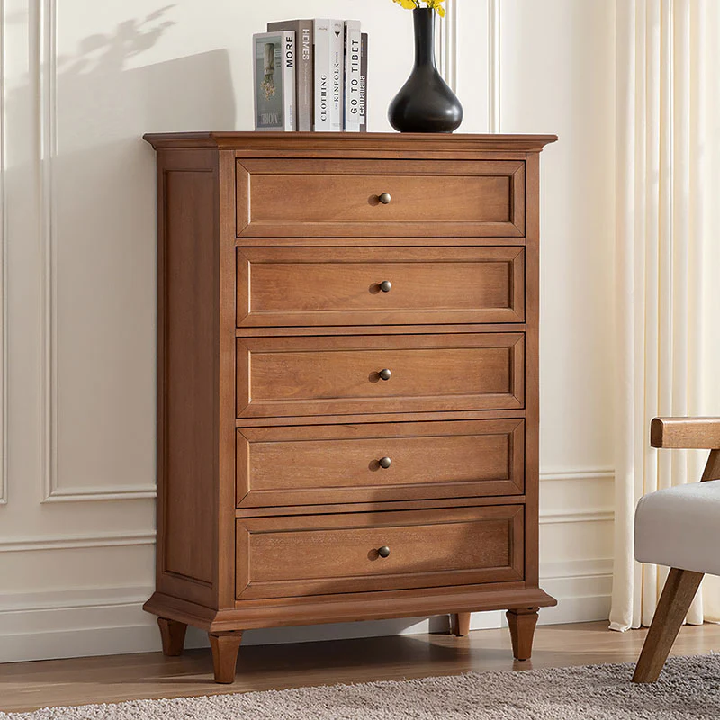 Transitional 5-Drawer Chest Dresser with Solid Wood Frame