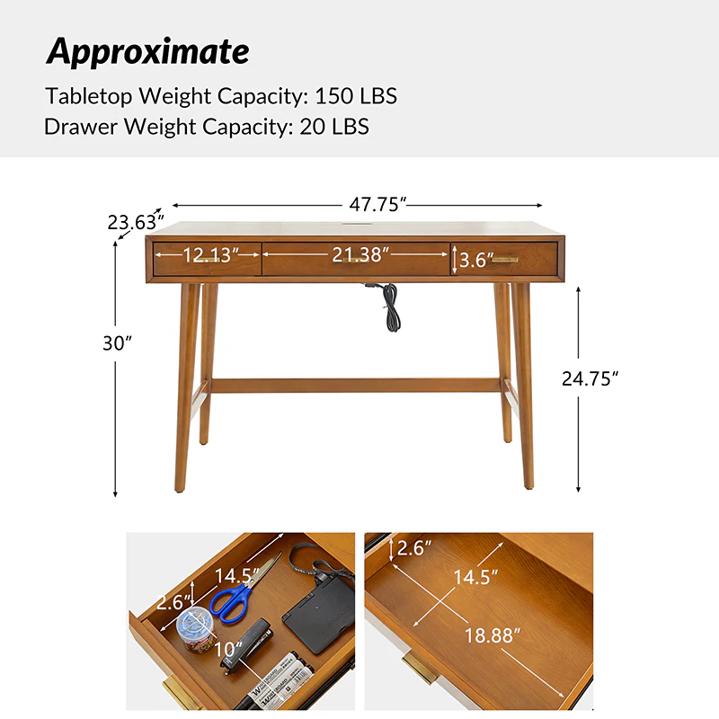 Trevor Mid-Century Modern Computer Office Desk With USB - Image 11