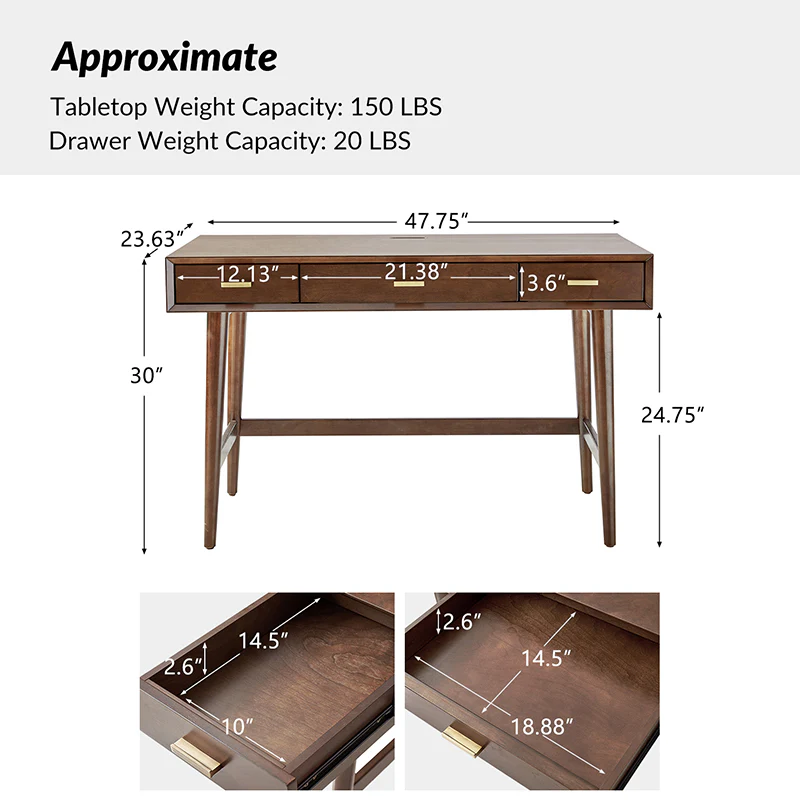 Trevor Mid-Century Modern Computer Office Desk With USB - Image 3