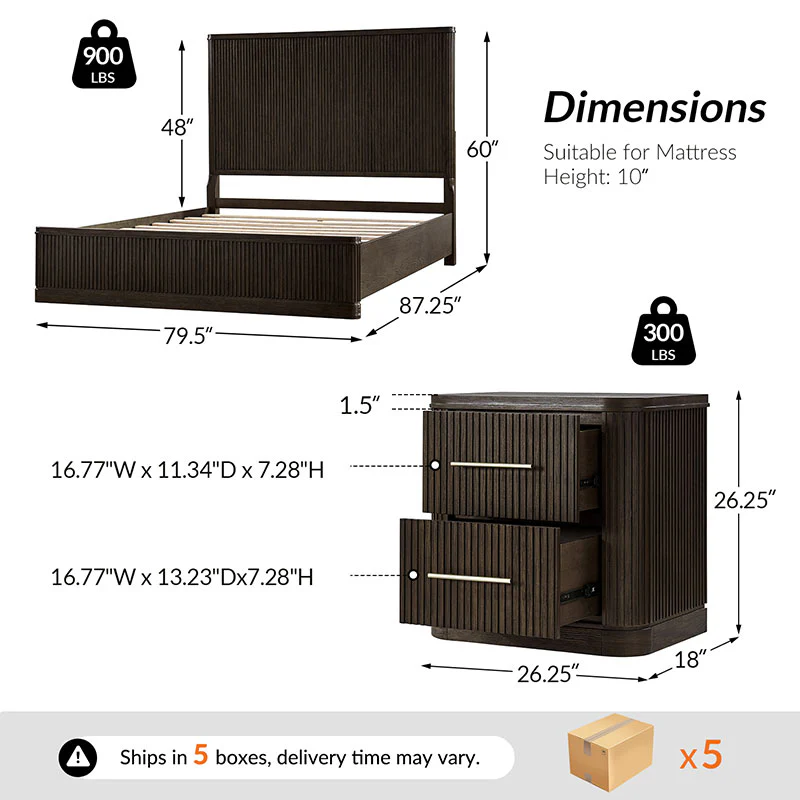 Verral 3-Piece Modern Fluted Solid Wood Bedroom Bundle with Oak Texture - Image 11