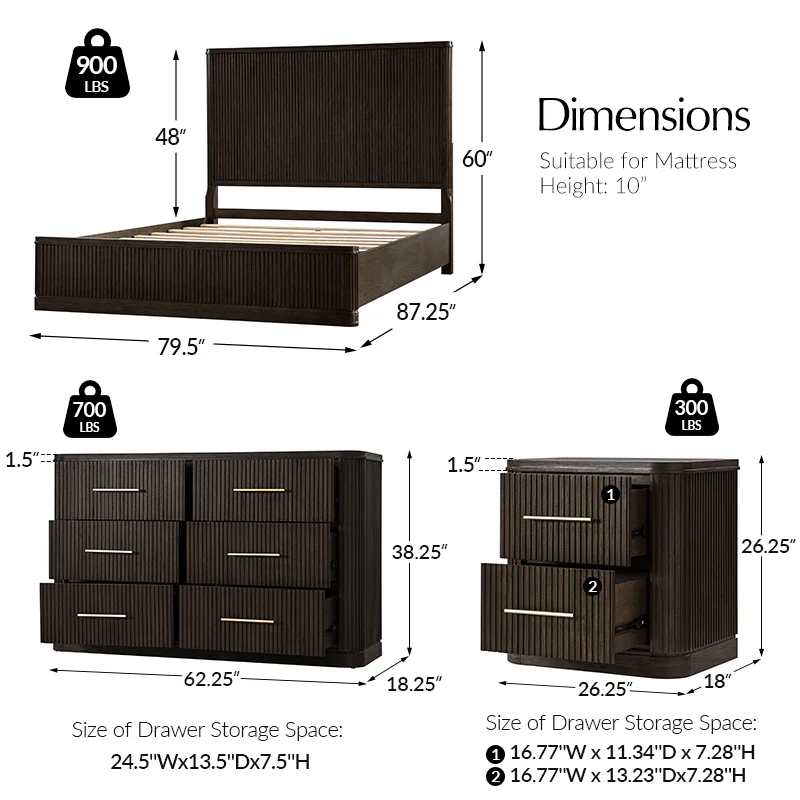 Verral 4-Piece Modern Fluted Solid Wood Bedroom Bundle with Oak Texture - Image 10