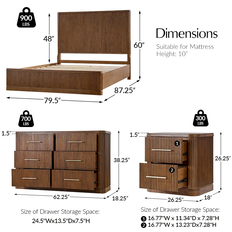 Verral 4-Piece Modern Fluted Solid Wood Bedroom Bundle with Oak Texture - Image 16