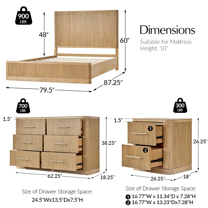 Verral 4-Piece Modern Fluted Solid Wood Bedroom Bundle with Oak Texture - Image 3
