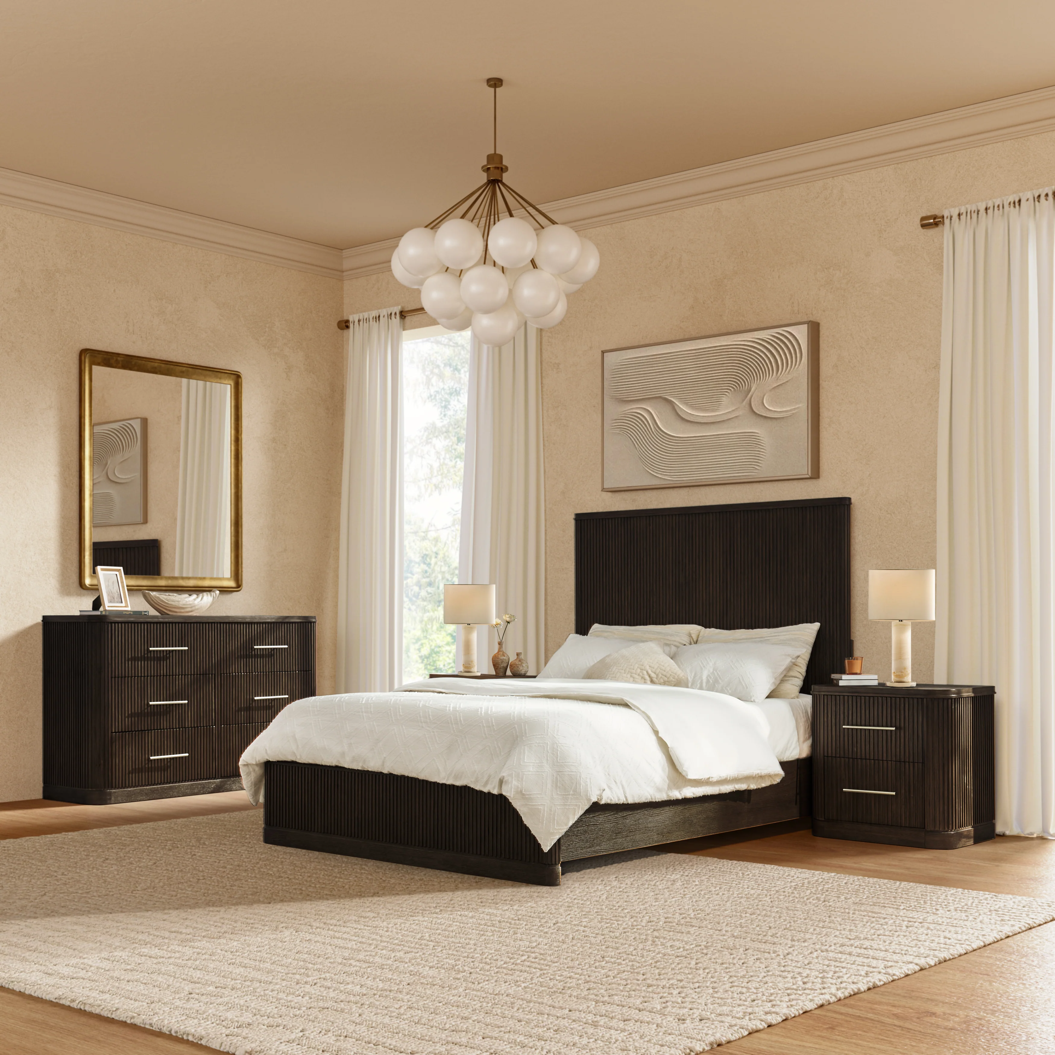Verral 4-Piece Modern Fluted Solid Wood Bedroom Bundle with Oak Texture - Image 8
