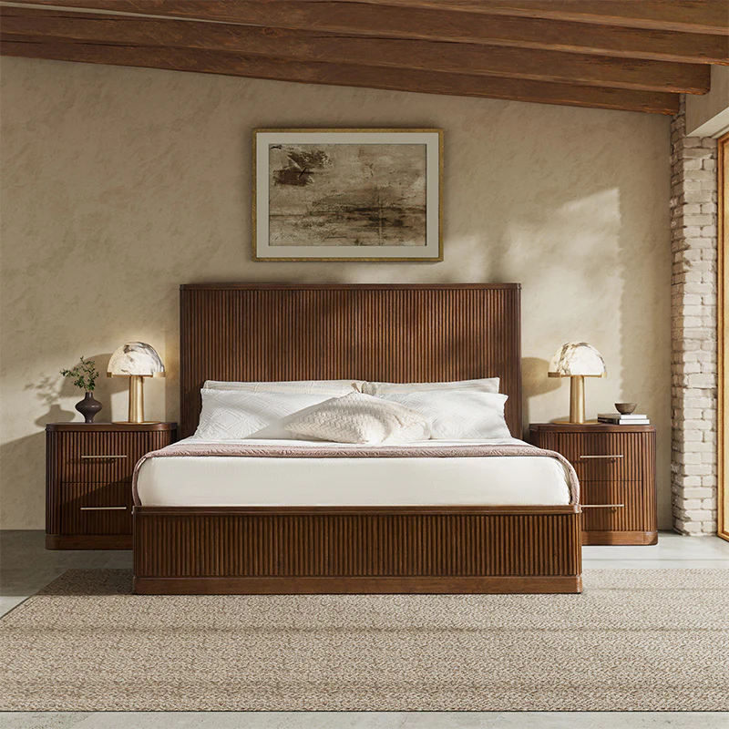 Verral Modern Solid Wood Fluted Bed with Oak Texture - Image 15