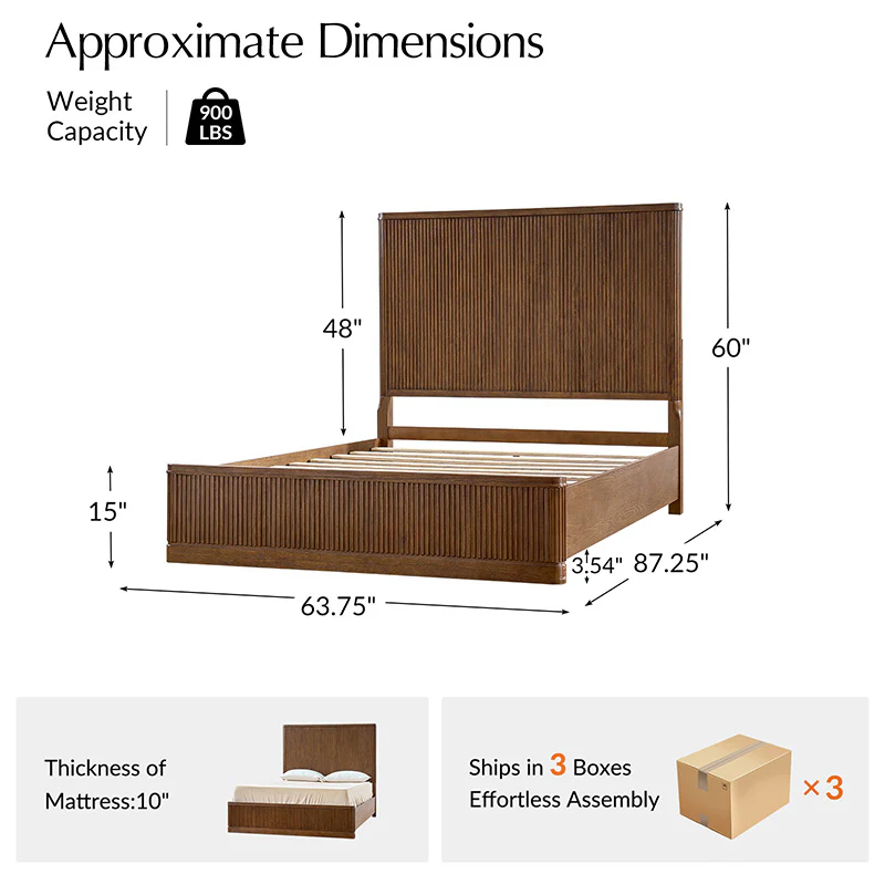 Verral Modern Solid Wood Fluted Bed with Oak Texture - Image 17