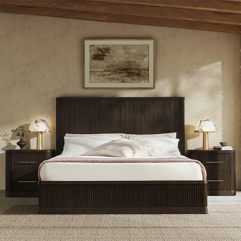 Verral Modern Solid Wood Fluted Bed with Oak Texture - Image 29