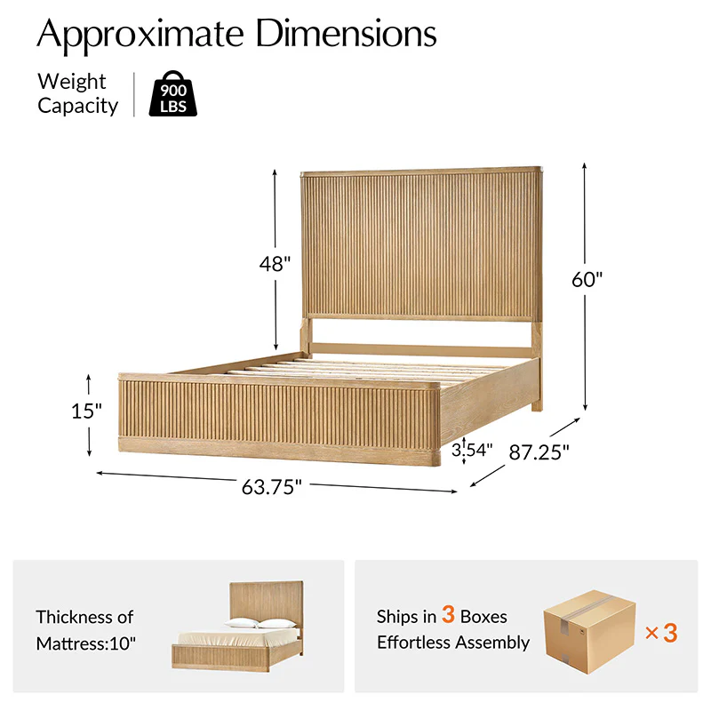 Verral Modern Solid Wood Fluted Bed with Oak Texture - Image 3