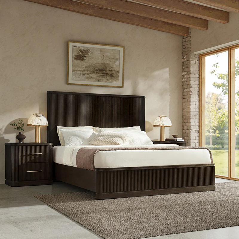 Verral Modern Solid Wood Fluted Bed with Oak Texture - Image 30