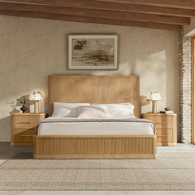 Verral Modern Solid Wood Fluted Bed with Oak Texture - Image 8