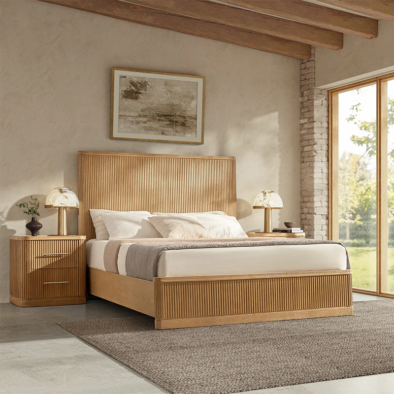 Verral Modern Solid Wood Fluted Bed with Oak Texture - Image 9